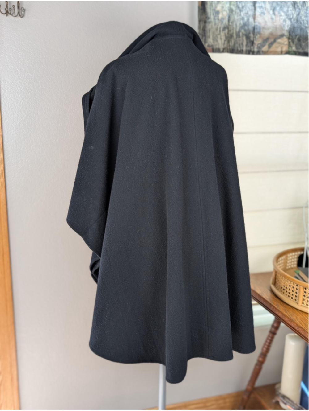 Vintage Forecaster Black Wool Cape Coat – Hooded Cape – Made in USA – Late 1970s - Picture 2 of 14